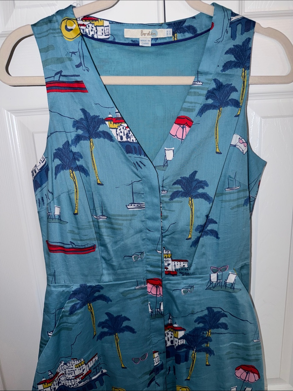Sleeveless Teal Print Button-Front Midi Dress - Picture 4 of 5